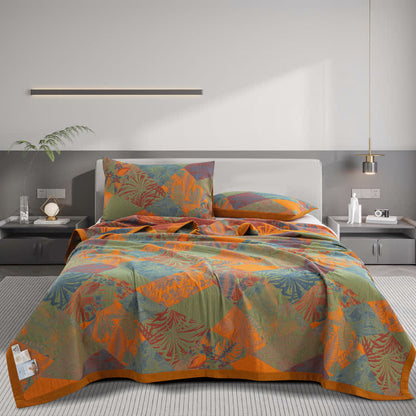 Couette en gaze de coton à trois couches avec feuilles d'été