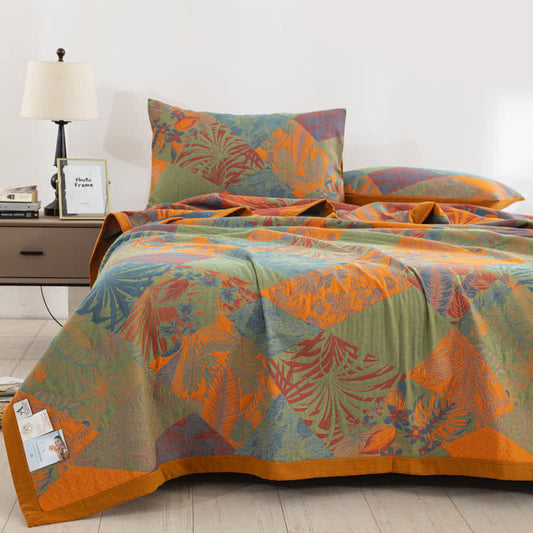 Couette en gaze de coton à trois couches avec feuilles d'été