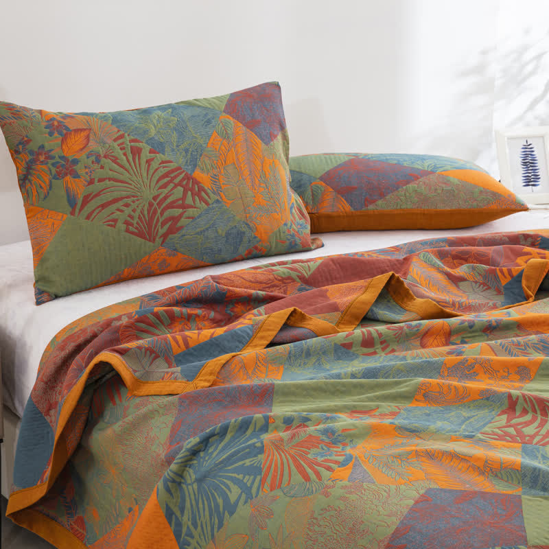 Couette en gaze de coton à trois couches avec feuilles d'été