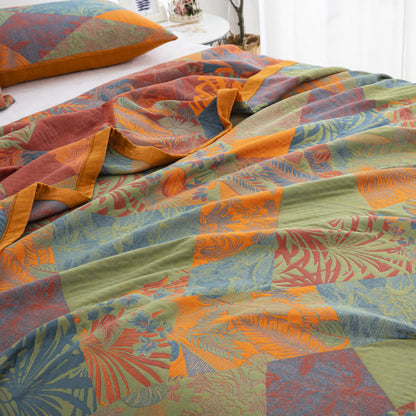 Couette en gaze de coton à trois couches avec feuilles d'été