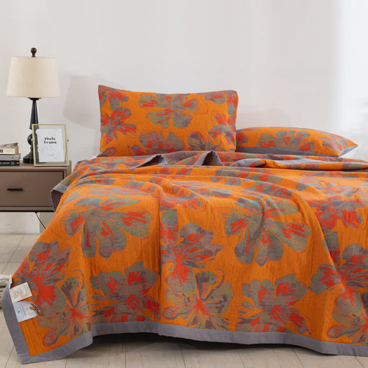 Couette réversible en gaze de coton jacquard à motif floral
