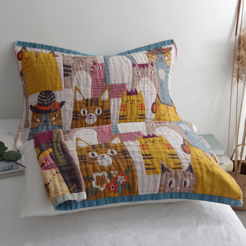 Ownkoti Serviette-oreiller en coton mignon et doux avec motif chat (2 pièces)