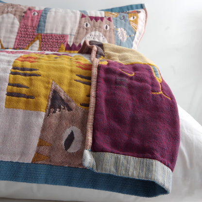 Ownkoti Serviette-oreiller en coton mignon et doux avec motif chat (2 pièces)