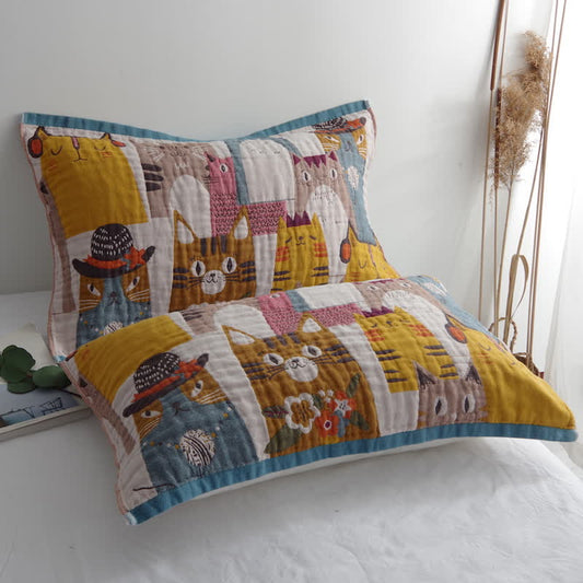 Ownkoti Serviette-oreiller en coton mignon et doux avec motif chat (2 pièces)