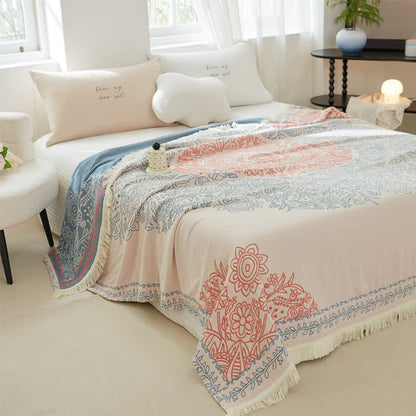 Couette en gaze de coton à quatre couches avec motif floral rétro