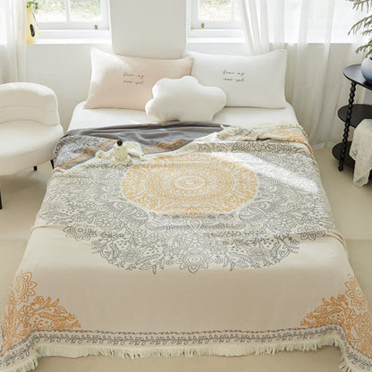 Couette en gaze de coton à quatre couches avec motif floral rétro