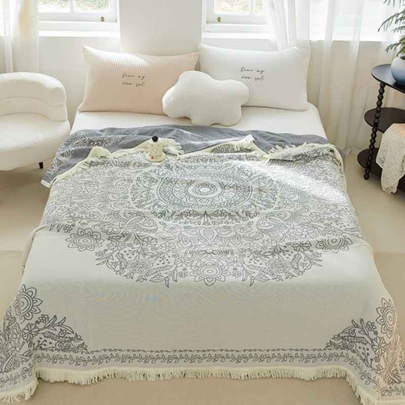 Couette en gaze de coton à quatre couches avec motif floral rétro