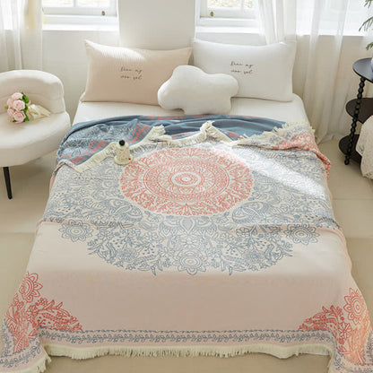 Couette en gaze de coton à quatre couches avec motif floral rétro