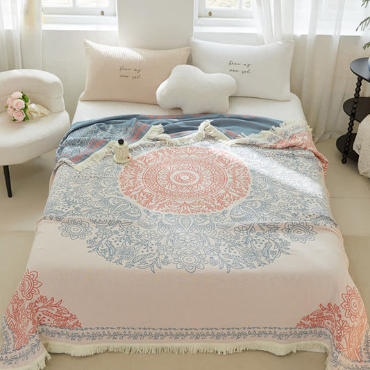 Couette en gaze de coton à quatre couches avec motif floral rétro