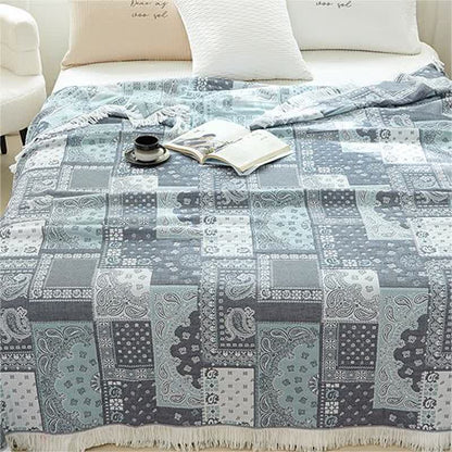 Couverture d'été respirante en gaze de coton avec pompons