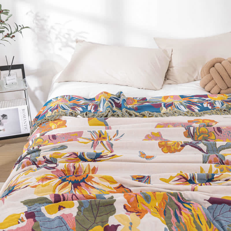 Couette jacquard douce en gaze de coton à motif floral