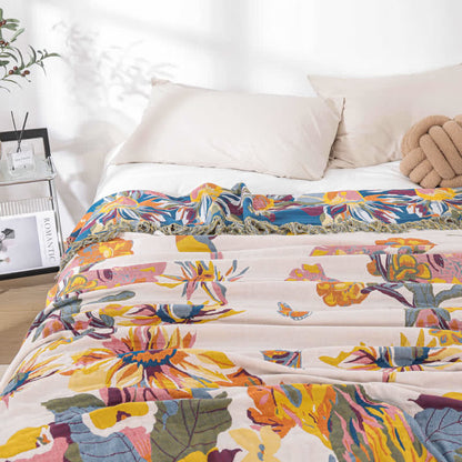 Couette jacquard douce en gaze de coton à motif floral