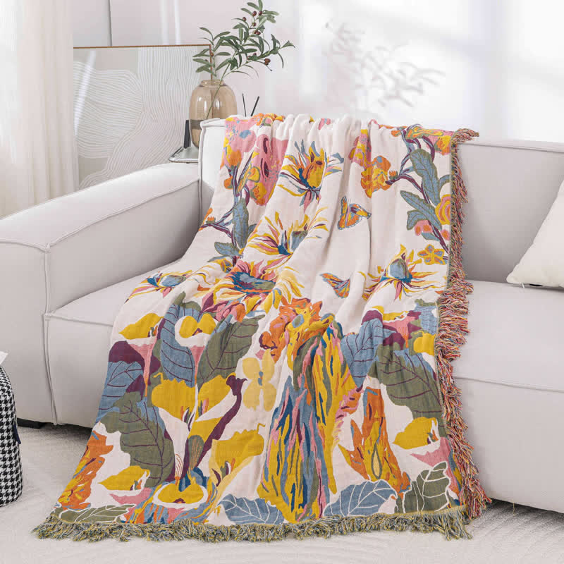 Couette jacquard douce en gaze de coton à motif floral