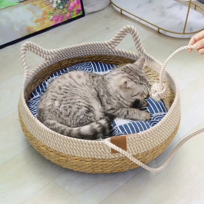 Lit pour chat en rotin tissé à la main