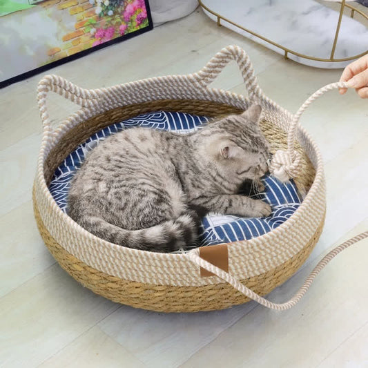 Lit pour chat en rotin tissé à la main