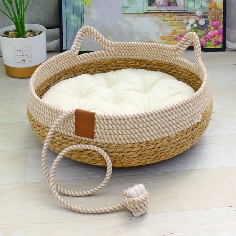 Lit pour chat en rotin tissé à la main