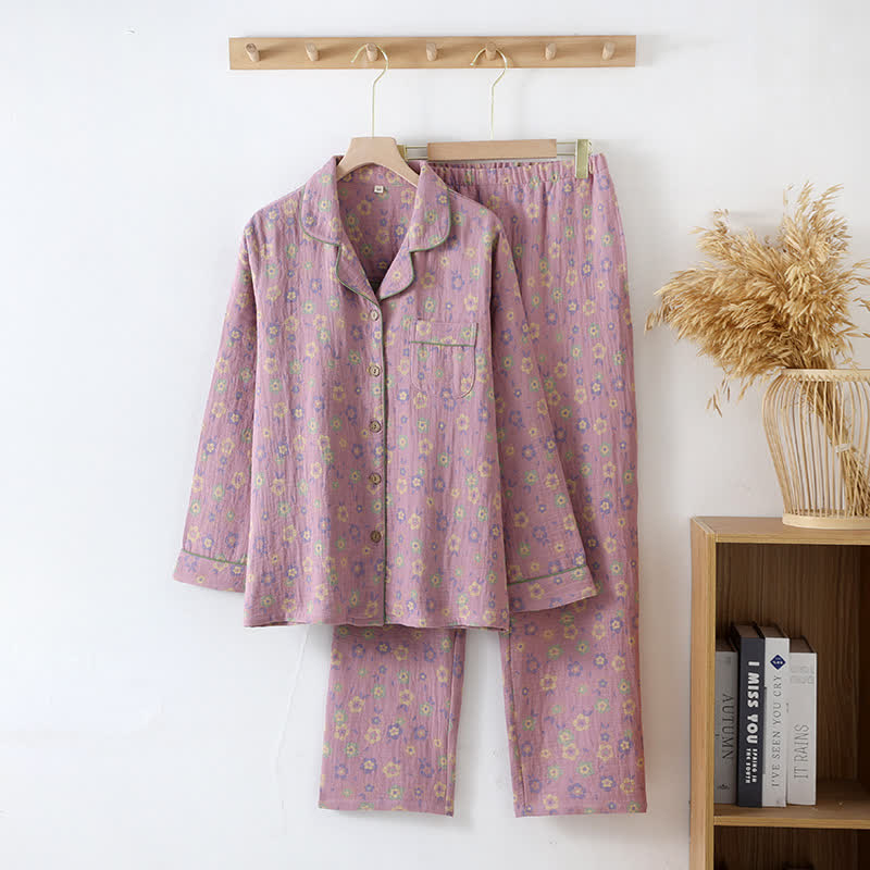 Ensemble de vêtements d'intérieur à manches longues avec imprimé floral jacquard