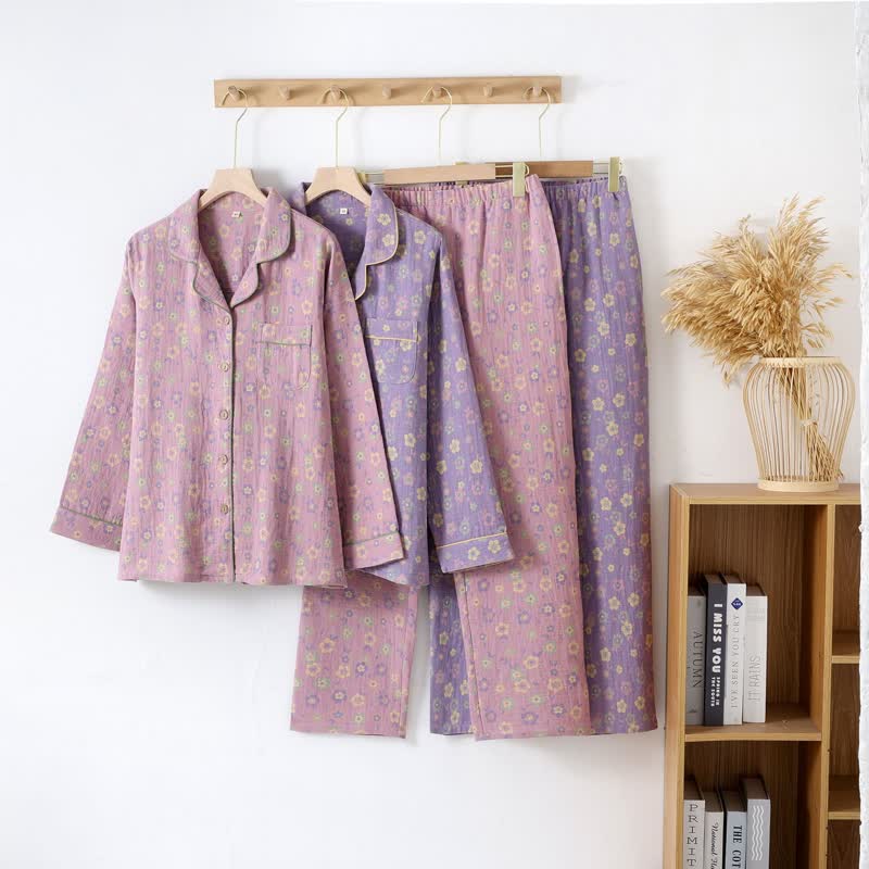 Ensemble de vêtements d'intérieur à manches longues avec imprimé floral jacquard