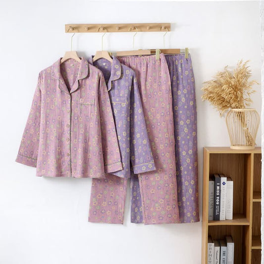 Ensemble de vêtements d'intérieur à manches longues avec imprimé floral jacquard