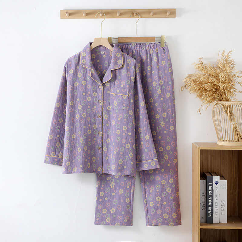Ensemble de vêtements d'intérieur à manches longues avec imprimé floral jacquard