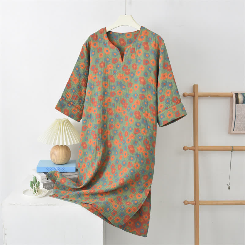 Pyjama à manches courtes en gaze de coton à motif floral