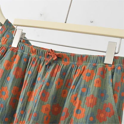 Pyjama à manches courtes en gaze de coton à motif floral