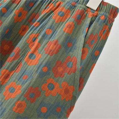 Pyjama à manches courtes en gaze de coton à motif floral