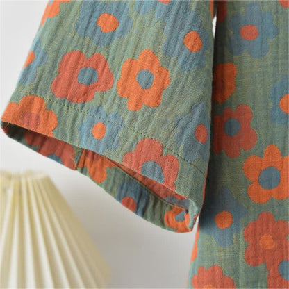 Pyjama à manches courtes en gaze de coton à motif floral