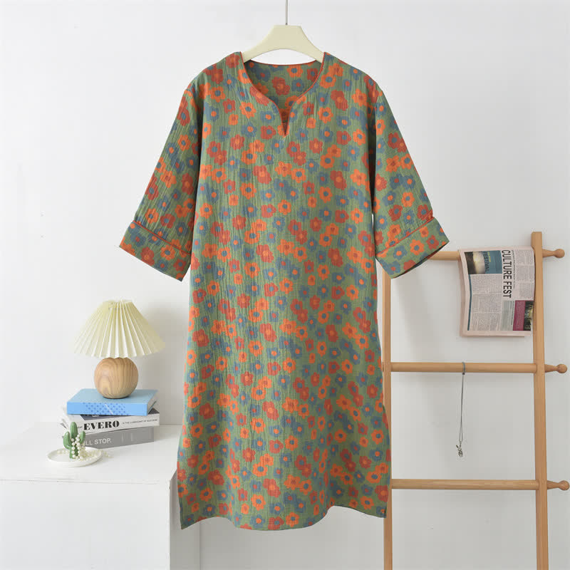 Pyjama à manches courtes en gaze de coton à motif floral