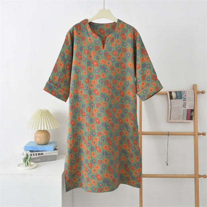Pyjama à manches courtes en gaze de coton à motif floral