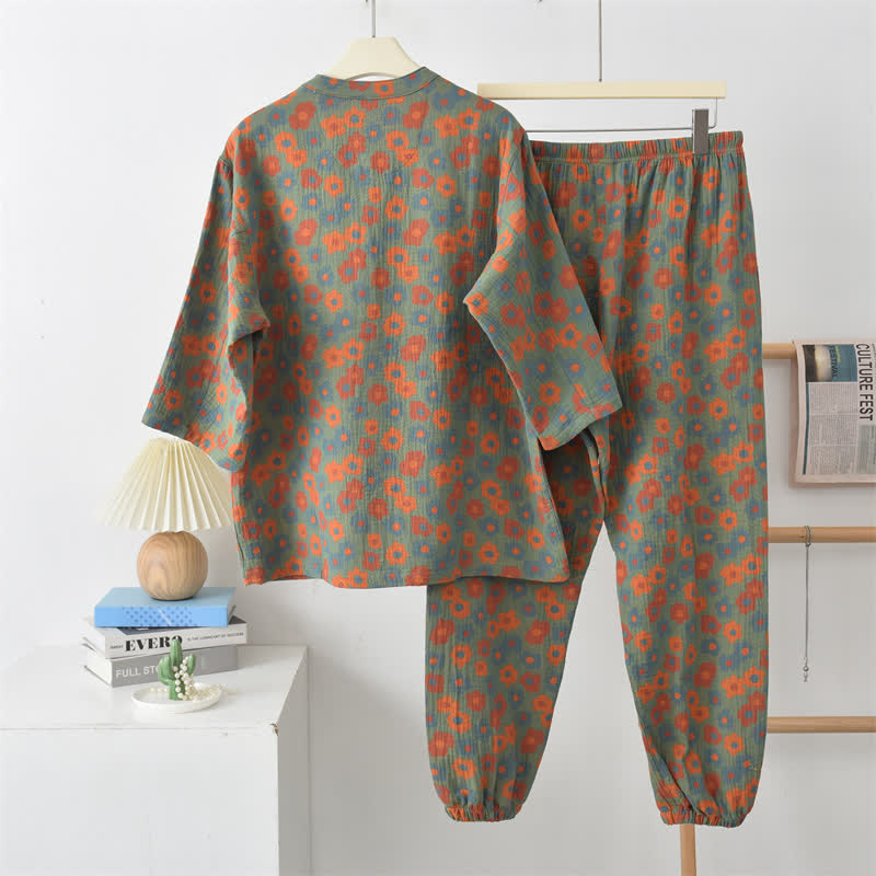 Pyjama à manches courtes en gaze de coton à motif floral
