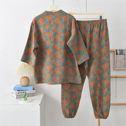 Pyjama à manches courtes en gaze de coton à motif floral