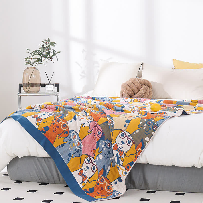 Couette mignonne et respirante en gaze de coton avec motif chien