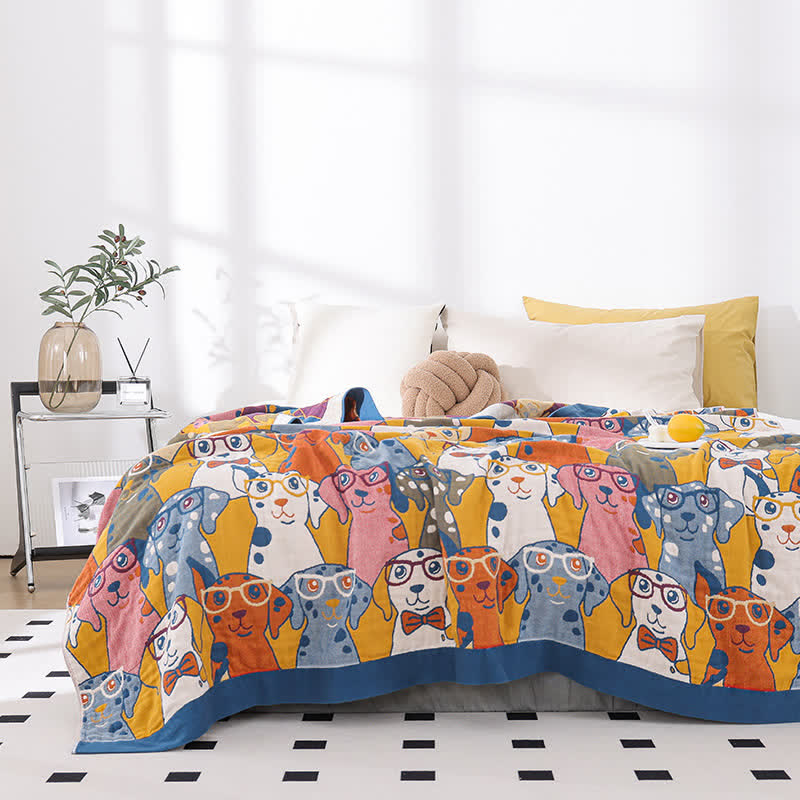 Couette mignonne et respirante en gaze de coton avec motif chien