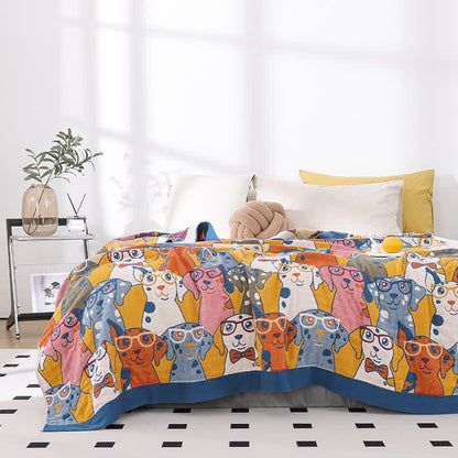 Couette mignonne et respirante en gaze de coton avec motif chien