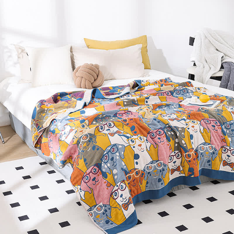 Couette mignonne et respirante en gaze de coton avec motif chien