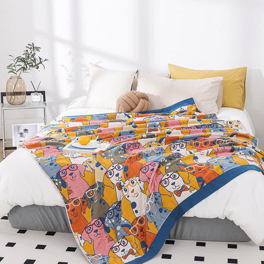 Couette mignonne et respirante en gaze de coton avec motif chien
