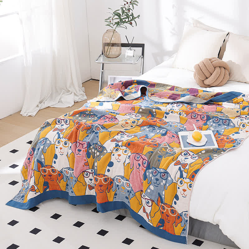 Couette mignonne et respirante en gaze de coton avec motif chien
