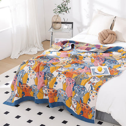 Couette mignonne et respirante en gaze de coton avec motif chien