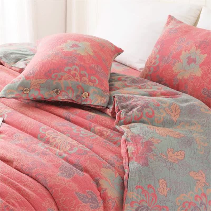 Parure de lit luxueuse en gaze de coton jacquard à motif floral (4 pièces)