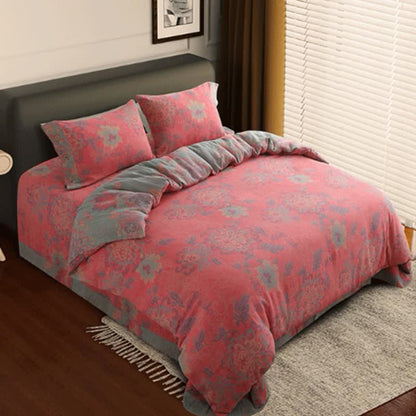 Parure de lit luxueuse en gaze de coton jacquard à motif floral (4 pièces)