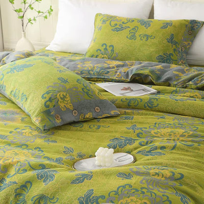 Parure de lit luxueuse en gaze de coton jacquard à motif floral (4 pièces)