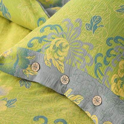 Parure de lit luxueuse en gaze de coton jacquard à motif floral (4 pièces)