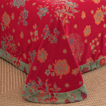 Parure de lit en gaze de coton jacquard au design rustique rose (4 pièces)