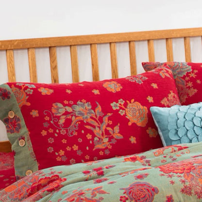 Parure de lit en gaze de coton jacquard au design rustique rose (4 pièces)
