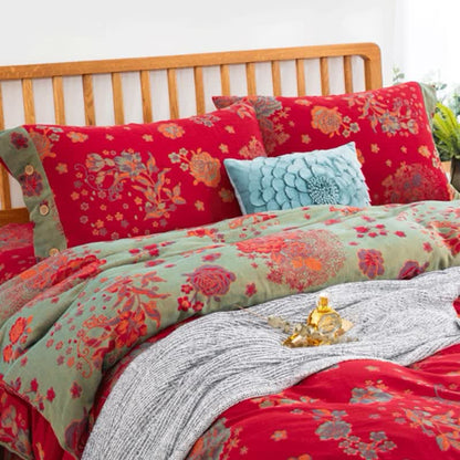 Parure de lit en gaze de coton jacquard au design rustique rose (4 pièces)