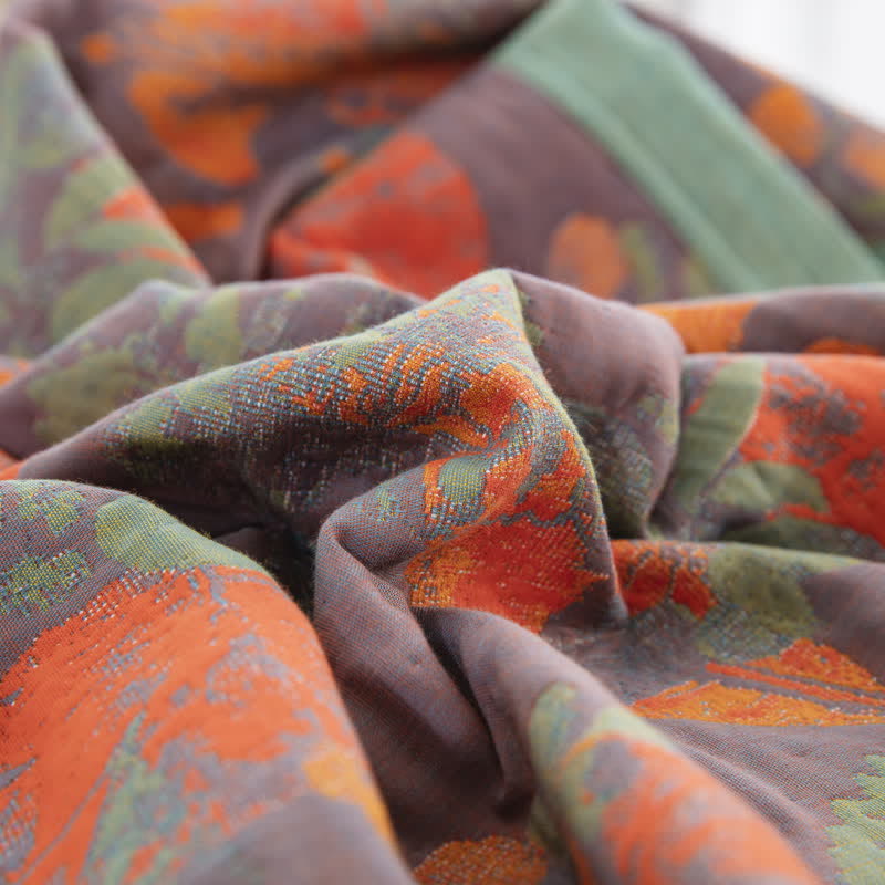 Couette en gaze de coton à trois couches avec motif de feuilles rustiques