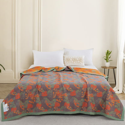 Couette en gaze de coton à trois couches avec motif de feuilles rustiques