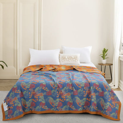 Couette en gaze de coton à trois couches avec motif de feuilles rustiques