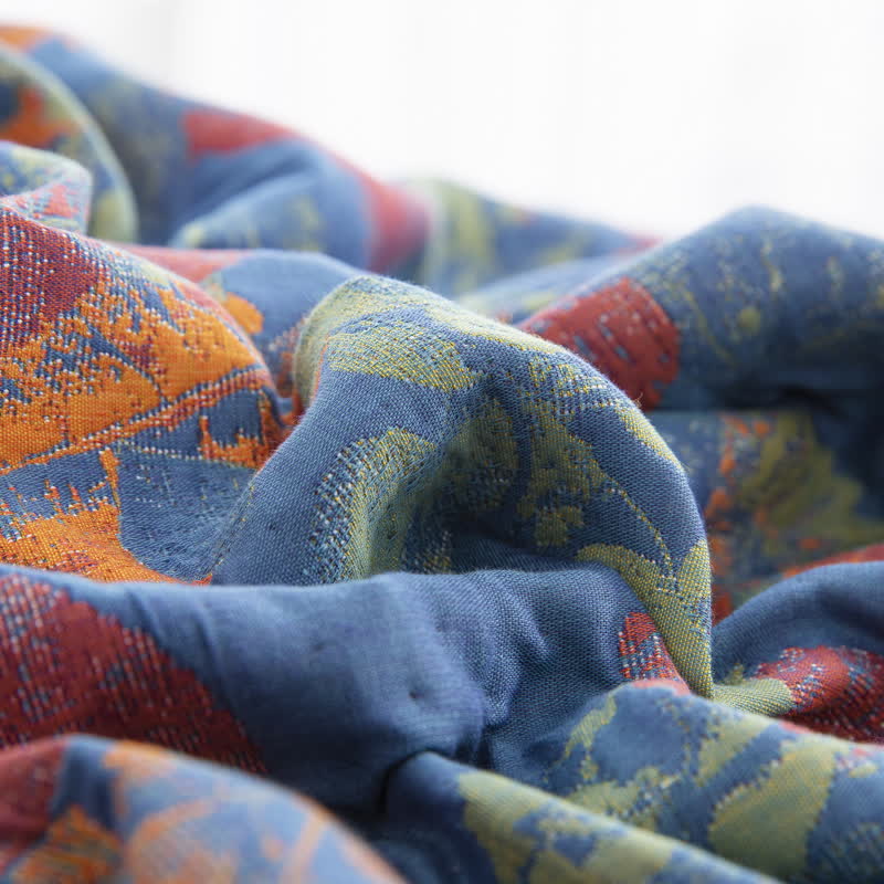 Couette en gaze de coton à trois couches avec motif de feuilles rustiques